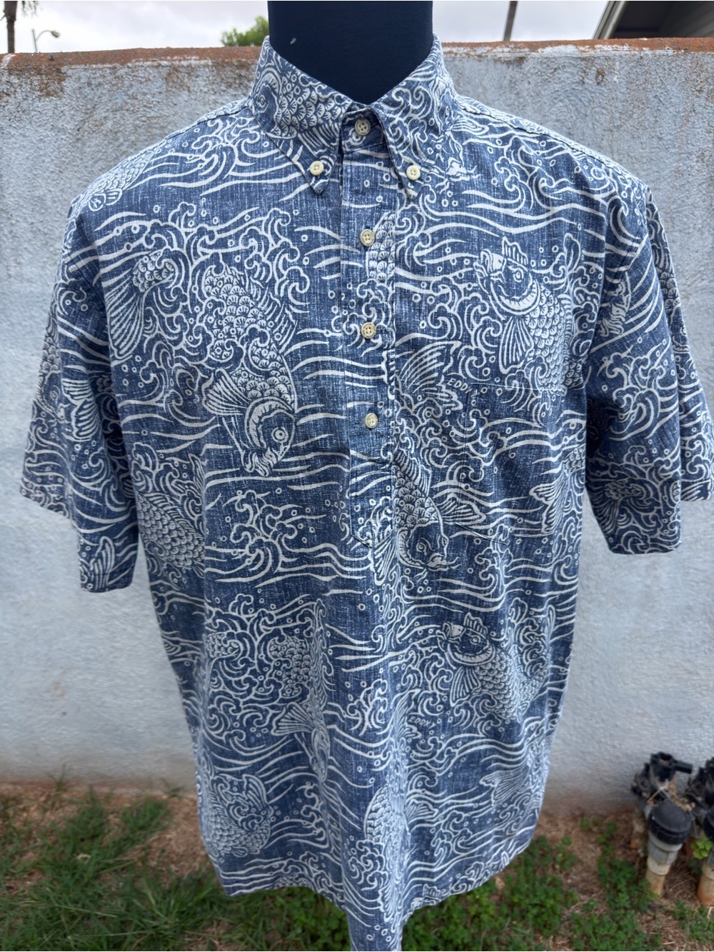 PreOwned Reyn Spooner Classic Blue Hawaiian Print Pullover Men's L